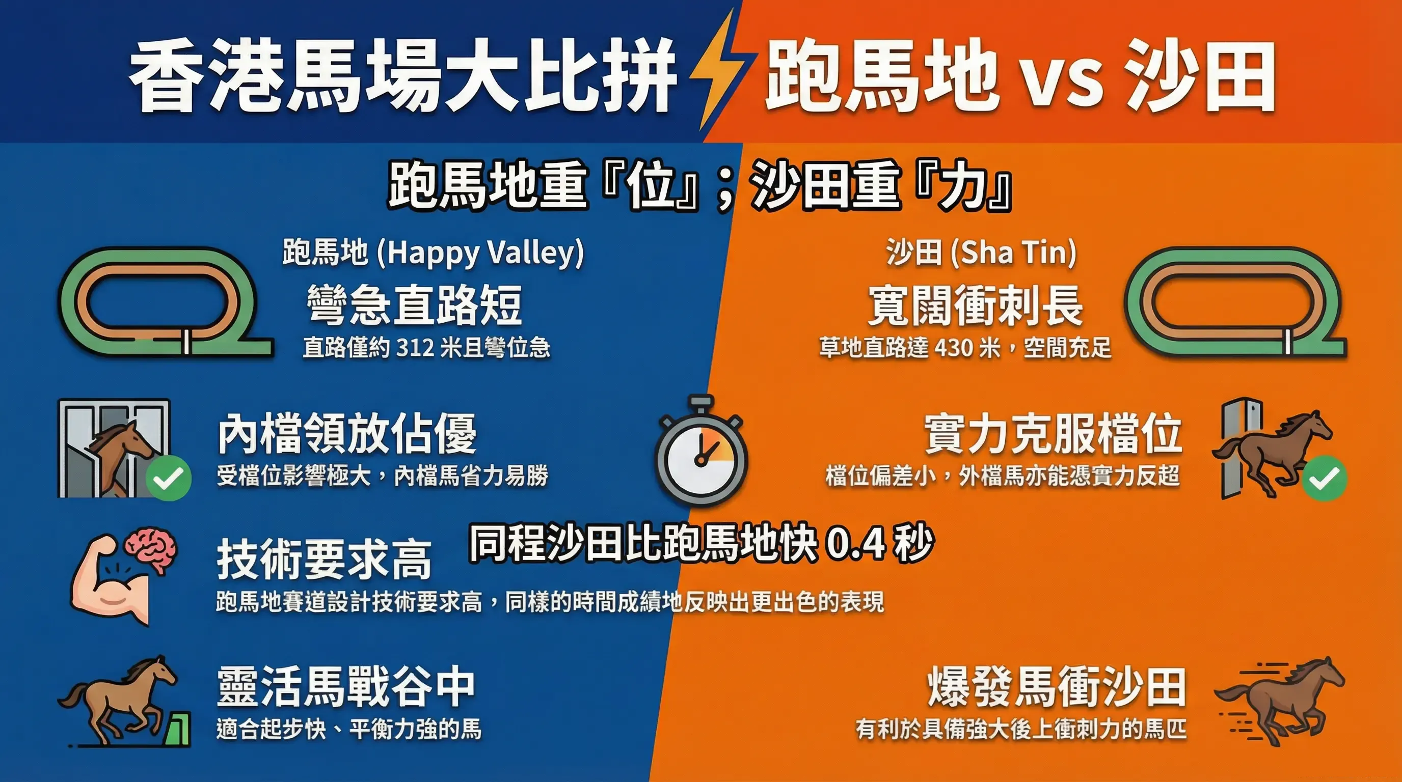Title image for 跑馬地馬場及沙田馬場各自的場地設計與特性對馬匹表現有顯著影響